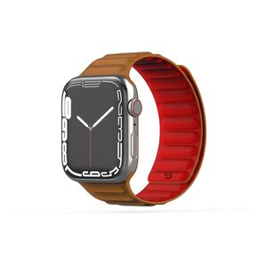 BAYKRON Premium Soft Touch Silicone Magnetic Band Saddle Brown and Red for Apple Watch 42/44/45 mm