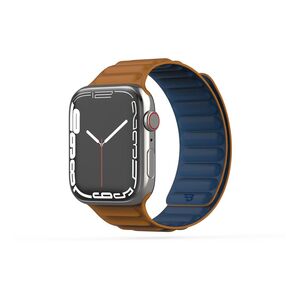 BAYKRON Premium Soft Touch Silicone Magnetic Band Saddle Brown and Slate Blue for Apple Watch 38/40/41 mm