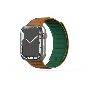 BAYKRON Premium Soft Touch Silicone Magnetic Band Saddle Brown and Forest Green for Apple Watch 38/40/41 mm