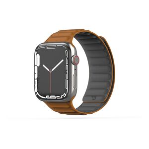BAYKRON Premium Soft Touch Silicone Magnetic Band Saddle Brown and Steel Grey for Apple Watch 42/44/45 mm