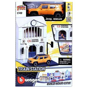 Bburago Street Fire City Train Station Jeep Renegade 1.43 Scale Die-Cast Car Model