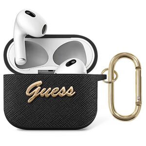 Guess PU Saffiano Case with Script Metal Logo for AirPods 3 - Black
