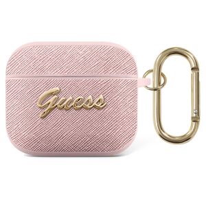 Guess PU Saffiano Case with Script Metal Logo for AirPods 3 - Pink