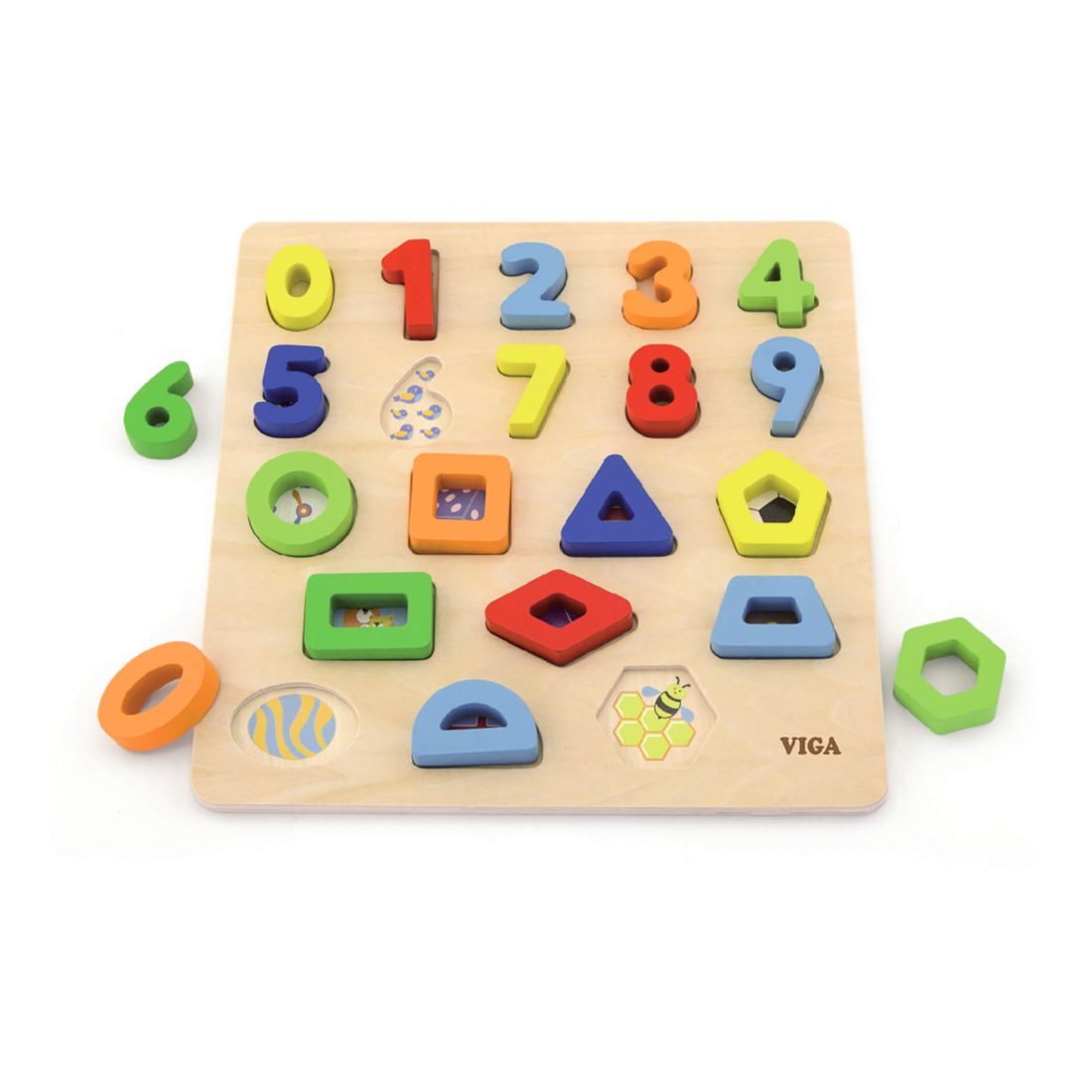 Viga Block Puzzle Numbers & Shapes Wooden Set