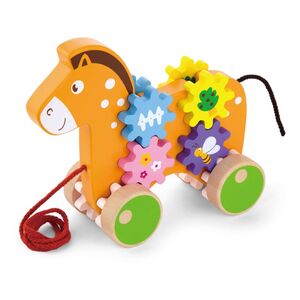 Viga Pull Along Horse With Gears Wooden Set
