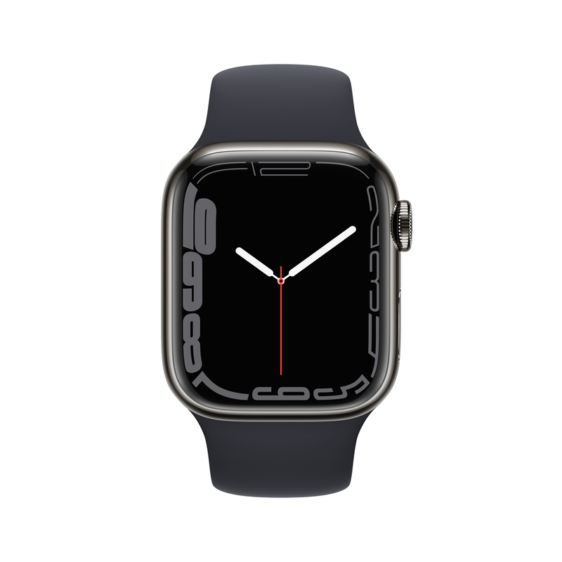 Apple Watch Series 7 GPS + Cellular 41mm Graphite Stainless Steel with Midnight Sport Band - Regular