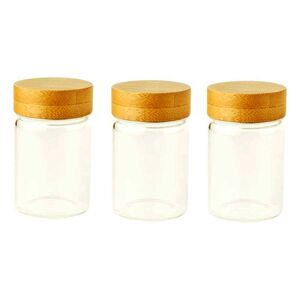 Pebbly Round Glass Jar W/ Bamboo Screw Lid Set 75ml (Set of 3)