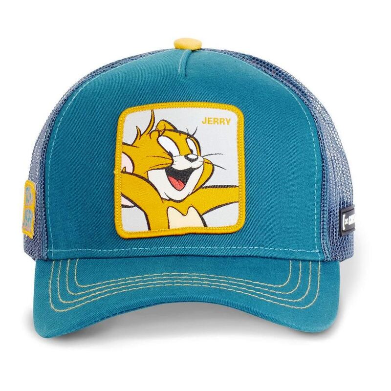 Capslab JER1 Tom & Jerry Yellow Logo Unisex Trucker Cap - Turquoise/Grey