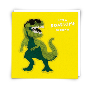 Redback Cards Sequin T-Rex Greeeting Card (16 x 16cm)