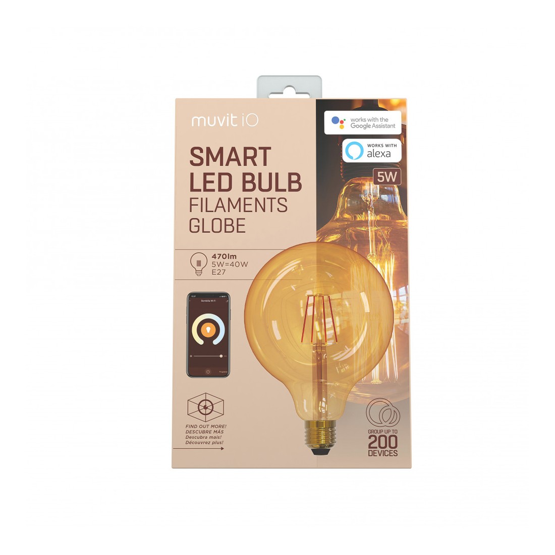 Muvit iO Amber WiFi Globe Filaments Smart Bulb - 470lm