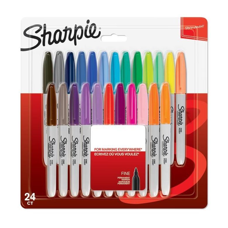 Sharpie Permanent Markers - Fine - Assorted Colours (Pack Of 24)