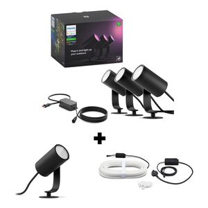 Philips Hue Lily Outdoor Spot Light 3-Pack Base Kit + Lily Extension + 5m Outdoor LED Strip Base Kit