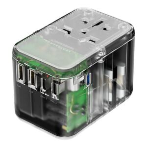 Powerology 65W PD Universal Multi-Port Travel Adapter with 3 Type-C Output - Transparent
