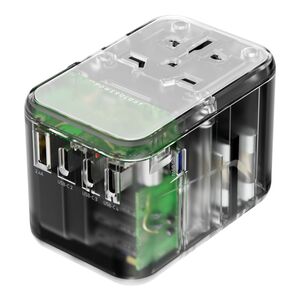 Powerology 65W PD Universal Multi-Port Travel Adapter with 4 Type-C Output - Transparent