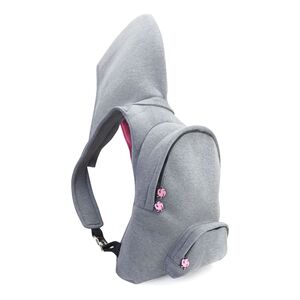 Morikukko Kids' Small Hooded Backpack - Grey/Fuchsia