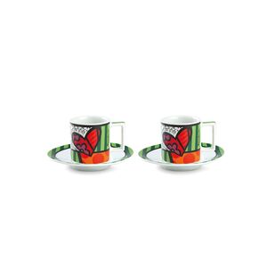 Britto Espresso Porcelain Cups with Saucers 90ml - Britto Heart (Set of 2)