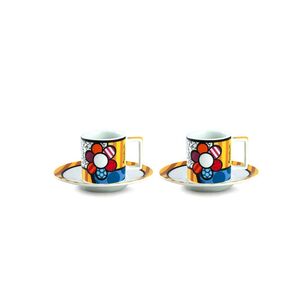Britto Espresso Porcelain Cups with Saucers 90ml - Britto Flower (Set of 2)