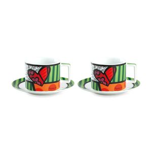 Britto Cappuccino Porcelain Cups with Saucers 220ml - Britto Heart (Set of 2)