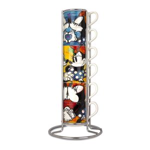 Mickey Mouse Love Stackable Espresso Porcelain Cups + Metal Rack LSL (Set of 6)