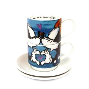 Mickey Mouse Love Stackable Espresso Porcelain Cups Blue with Saucers LSL (Set of 2)