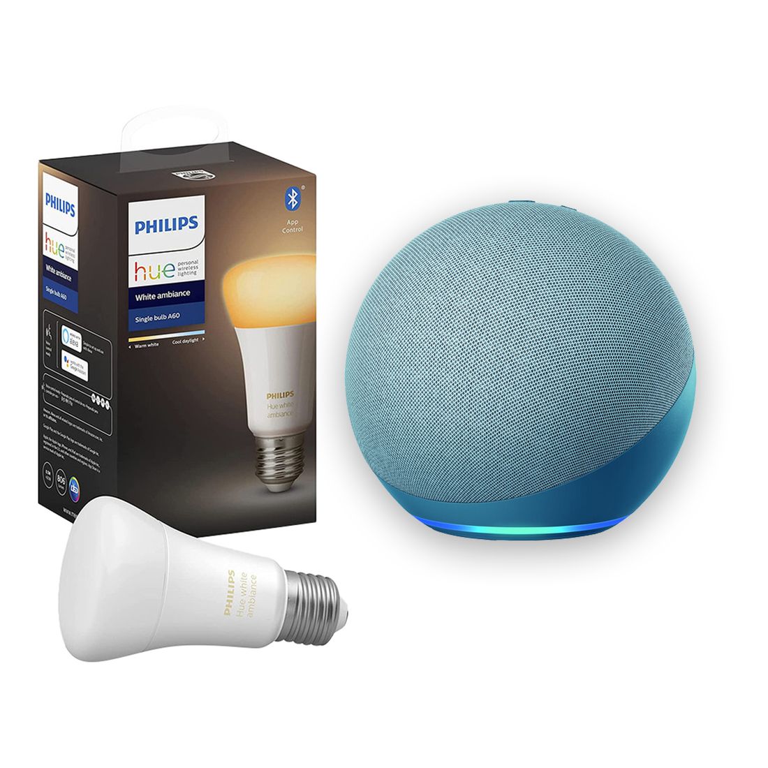 Philips Hue Ambiance LED Smart Bulb + Amazon Echo Dot (4th Gen) - Blue (Bundle)