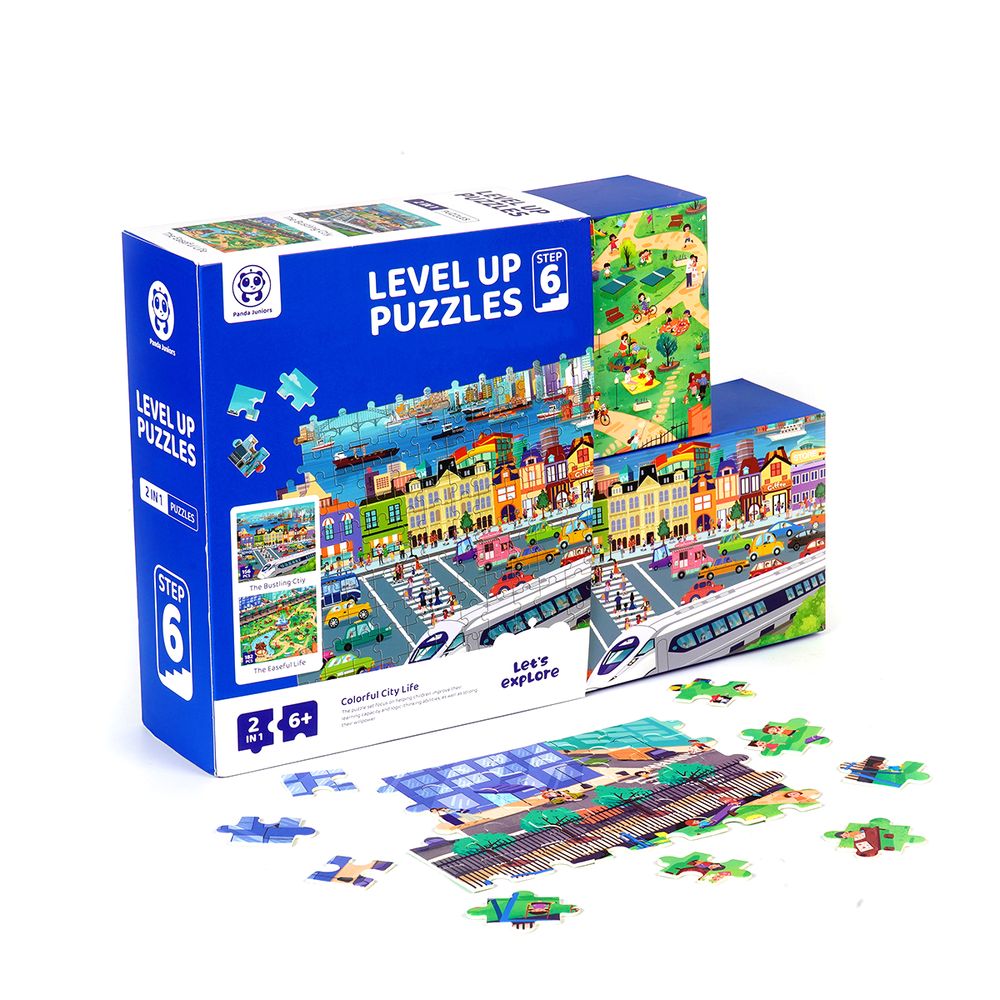 Panda Juniors Level Up 2-in 1 Jigsaw Puzzle - Step 6 - Colorful City Life (156/182 Pieces) (PJ001-6-1)