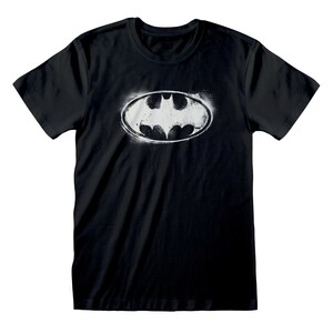 Heroes Inc DC Batman BW Distressed Logo Unisex T-Shirt Black