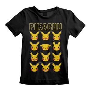 Heroes Inc Pokemon Pikachu Faces Kids Unisex T-Shirt Black