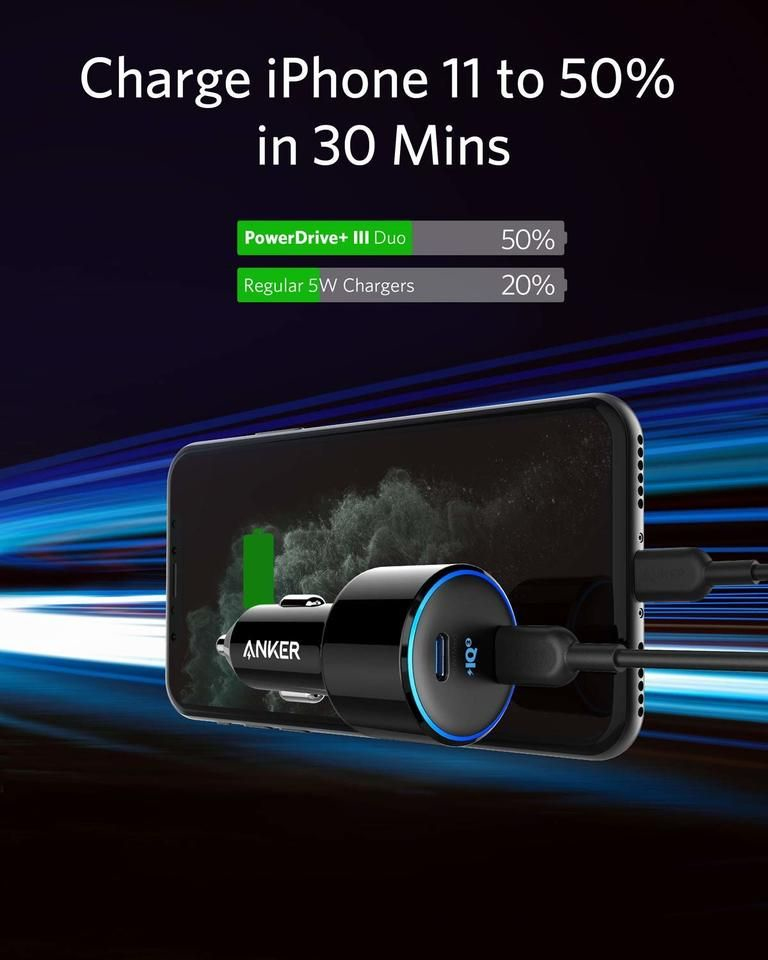 Anker PowerDrive+ III Duo Black 48 with Piq 3 Car Charger
