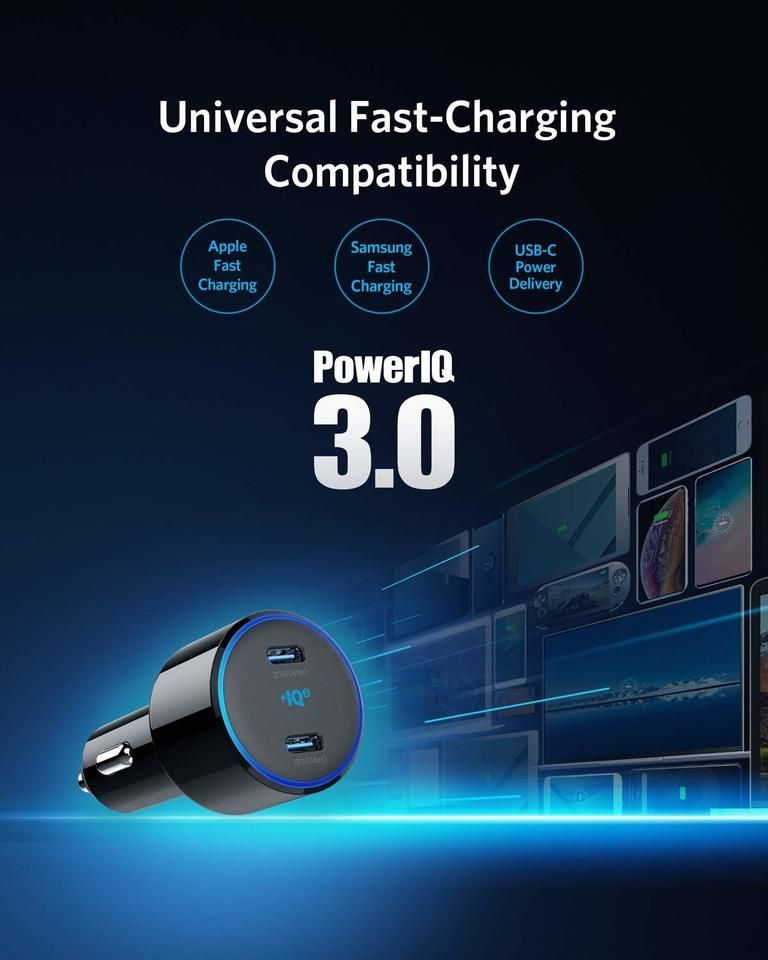 Anker PowerDrive+ III Duo Black 48 with Piq 3 Car Charger