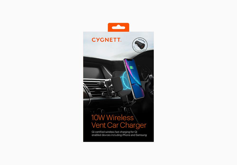 cygnett الوان إصطبل ١٠w لاسلكي vent + qc ٣.٠ شاحن سيارة