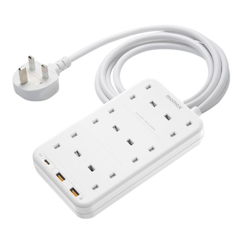Momax Oneplug 6 Outlet Cube Extension Socket With USB - White