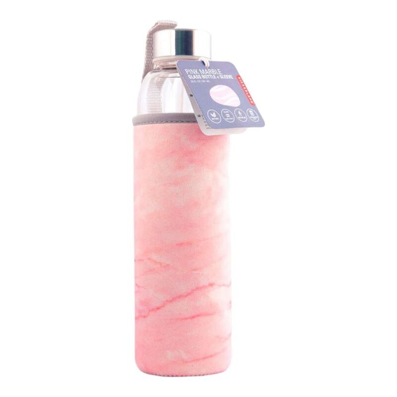 Kikkerland Pink Marlble Glass Bottle + Sleeve