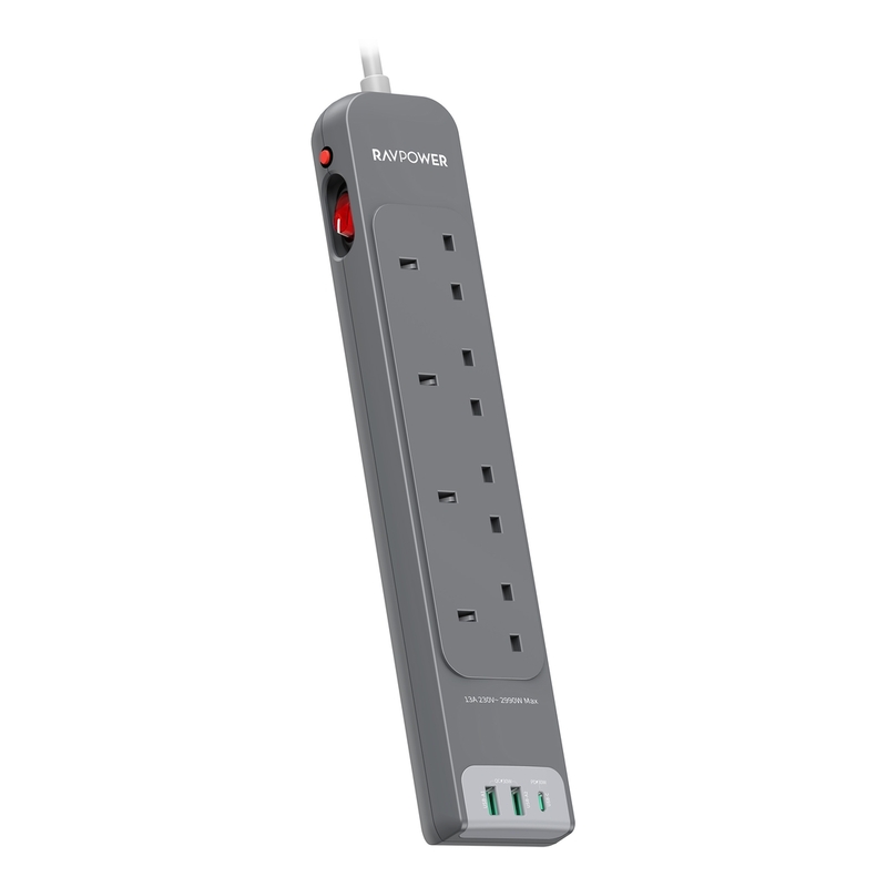 RavPower PC1039 PD30W 4 AC 2A 1C Ports Power Strip 3m - Black