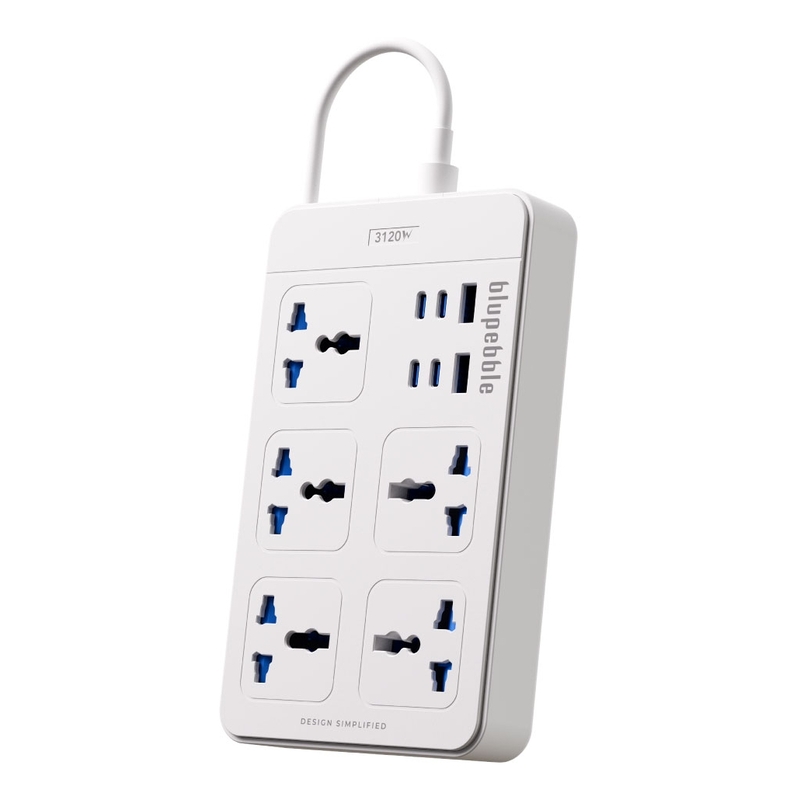 Blupebble Surge Protector 11-In-1 Universal Power Hub 3120W 2 USB-A 4 USB-C 2m - White