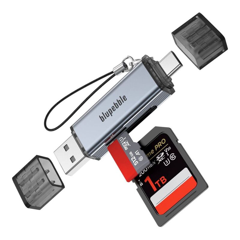 Blupebble 2-in-1 USB-A + USB-C Card Reader With TF/SD Card - Gray