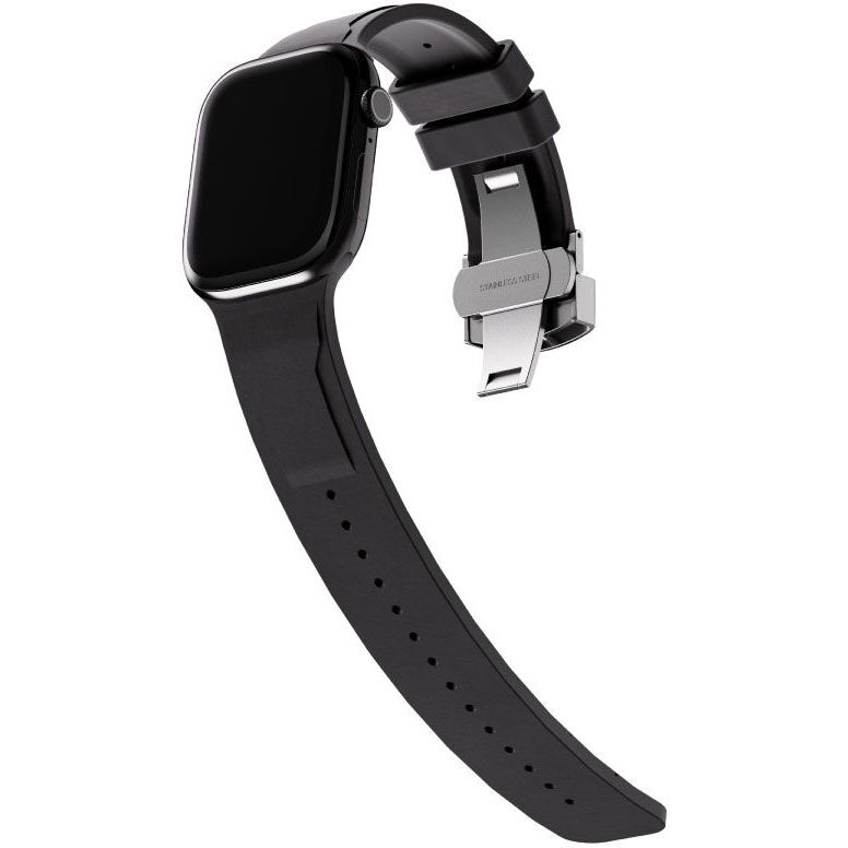 Blupebble Flexor Premium Fluoro Rubber Watch Band with Precision Steel Clasp for Apple Watch - Black