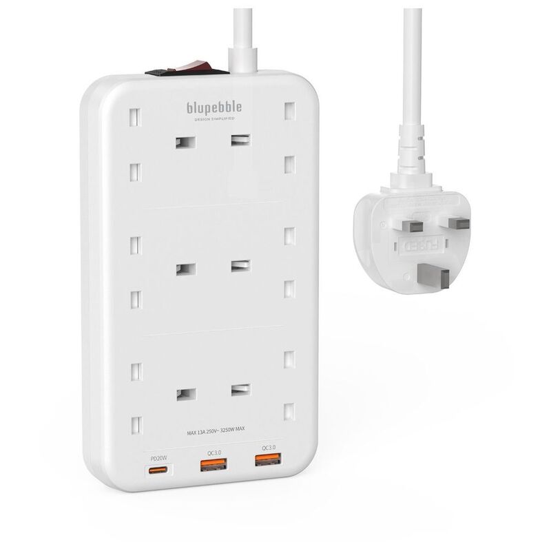 Blupebble 6 Plug Surge Protection Power Strip Pd20W USB-C + 2 USB-A Ports with 1.5M Cord Length