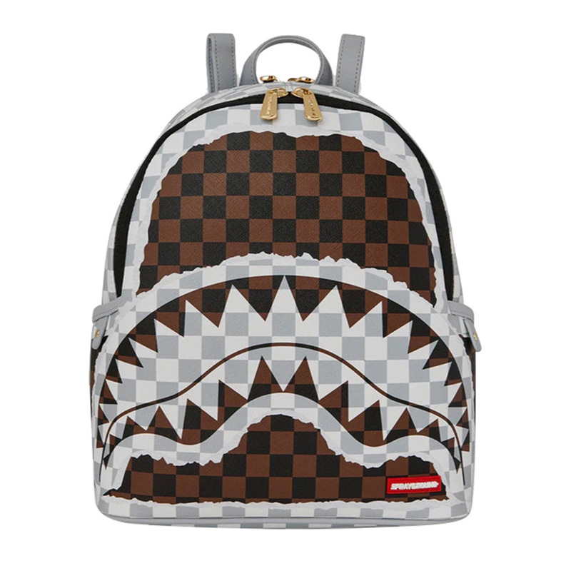 Sprayground Cream & Brown Tear Check Savage Backpack