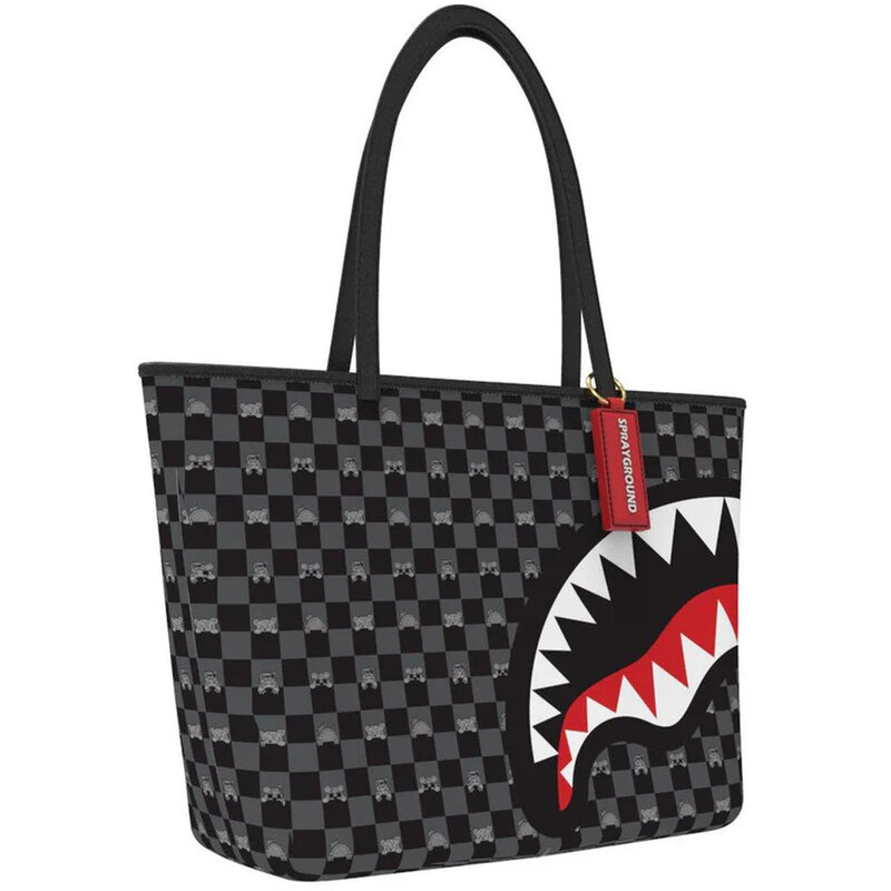 Sprayground Gray Peeking Character Check Tote