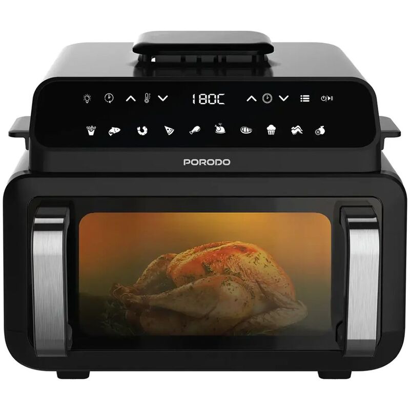 Porodo 1500W 4-In-1 Dual Glass Pot Crispy Air Fryer - Black