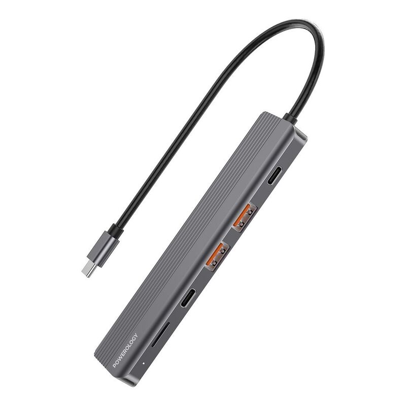 Powerology 6-in-1 Slim 4K HDMI USB-C Hub 10Gbps Data Transfer & 100W PD