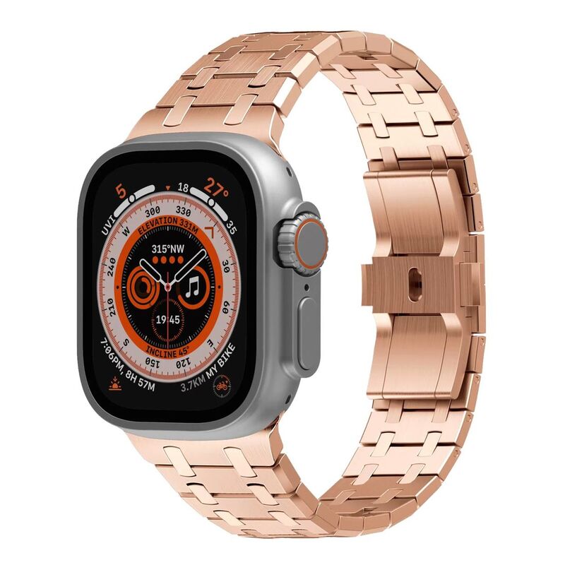 Levelo RoyalLink Stainless Steel Metal Watch Strap for Apple Watch 49/45/44/42mm - Rose Gold