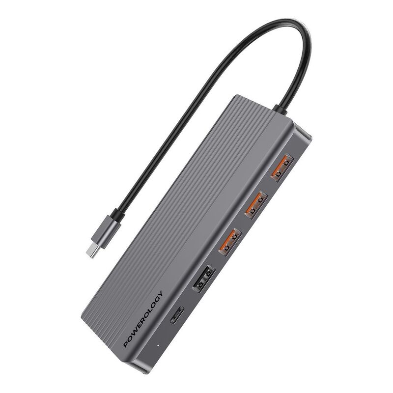 Powerology 13-in-1 Dual HDMI & DP 4K USB-C Hub Ethernet 10Gbps Data Transfer & 100W PD