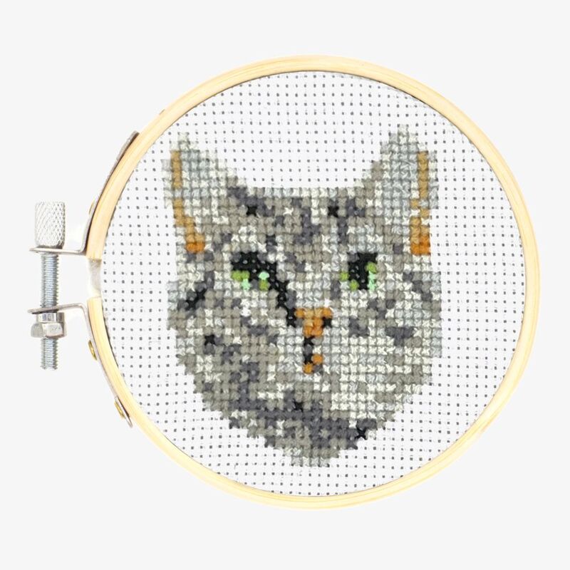 Kikkerland Mini Cross Stitch Embroidery Kit Cat