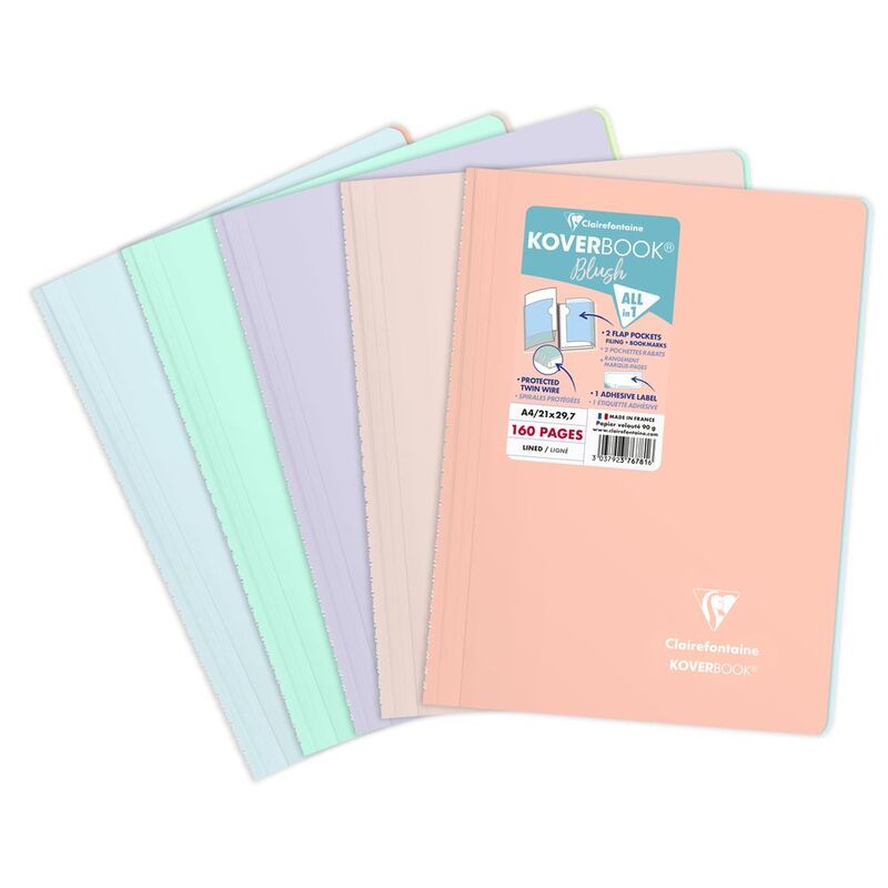 Clairefontaine Koverbook Blush Wirebound Wraparound Opaque Polypro Notebook - 80 Lined Sheets (21 x 29.7 cm) (Assorted Colours - Includes 1)