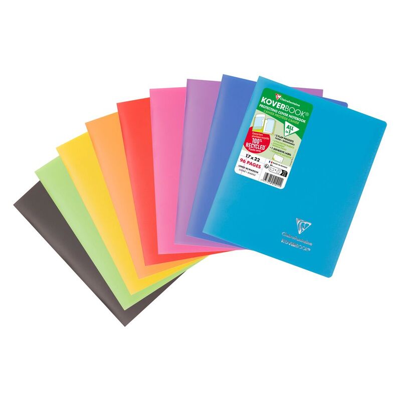 Clairefontaine Koverbook Stapled Recycled Opaque Polypro Notebook - 48 Lined Sheets (17 x 22 cm) (Assorted Colours - Includes 1)