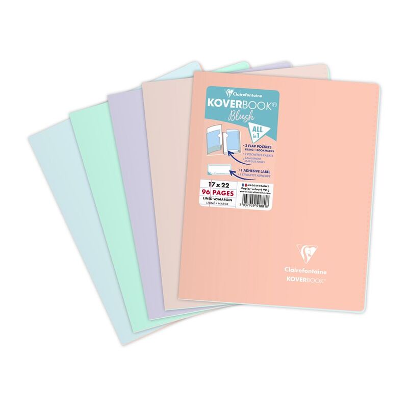 Clairefontaine Koverbook Blush Stapled Opaque Polypro Notebook - 48 Lined Sheets (17 x 22 cm) (Assorted Colours - Includes 1)