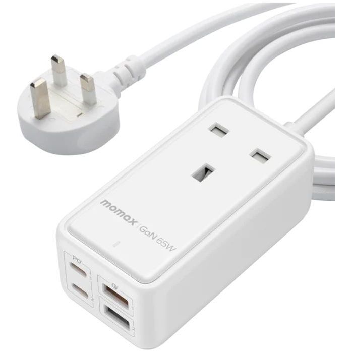 Momax OnePlug 65W GaN Extension Cord With USB - White