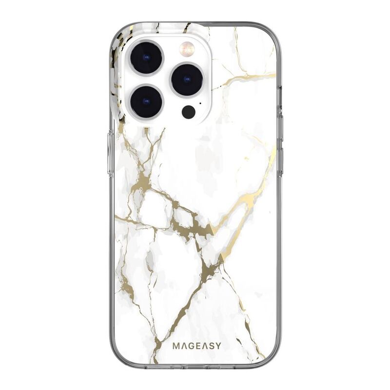 Mageasy MARBLE M Double Layer Decoration MagSafe Case for iPhone 14 Pro - White